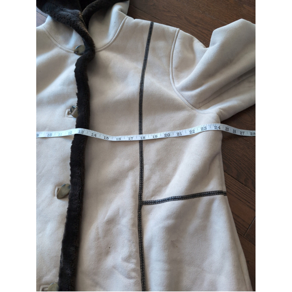 Pennington Pany Lane Sued Hooded Mid Length Coat Cream Faux Teddy Furr Lining XL - Picture 5 of 11